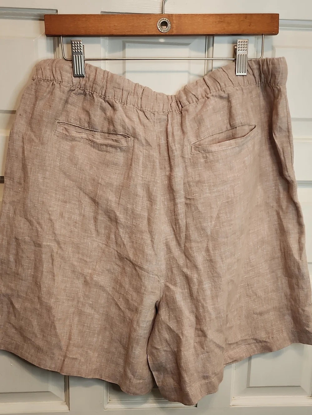 Tahari 100% Linen Drawstring 4 Pockets Shorts - Elastic Waist Light Beige - Picture 3 of 9